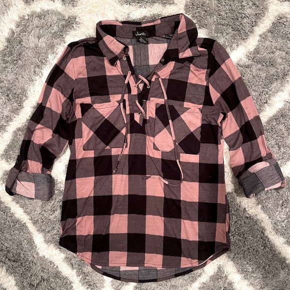 Pink and Black Plaid Cross-Tie Top - Picture 1 of 1